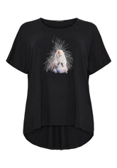 NO. 1 BY OX T-shirt, high/low w batwing sleeves (Hedgehog colored print) T-shirts Sort