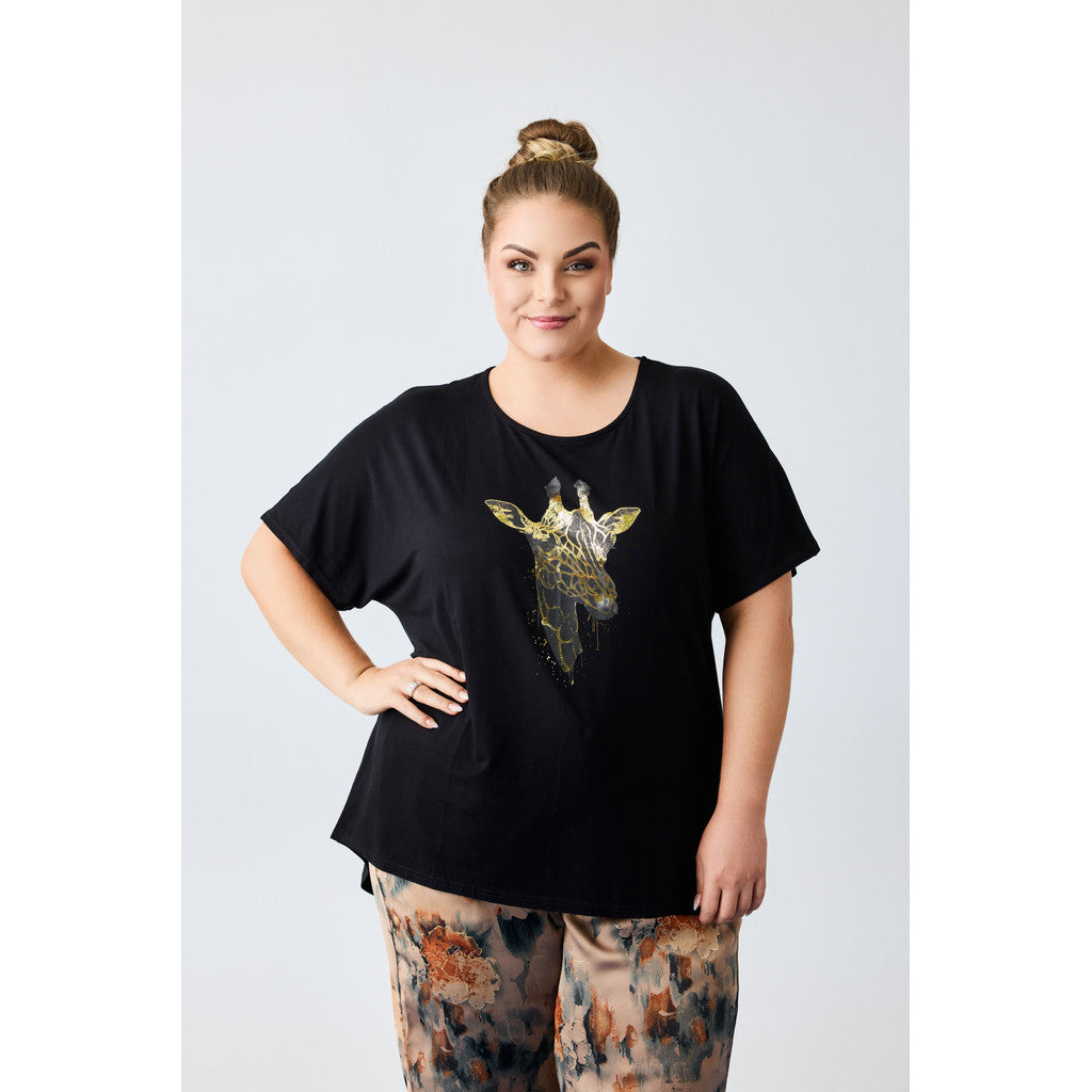 NO. 1 BY OX T-shirt med batwing-ærmer og guldprint T-shirts Sort