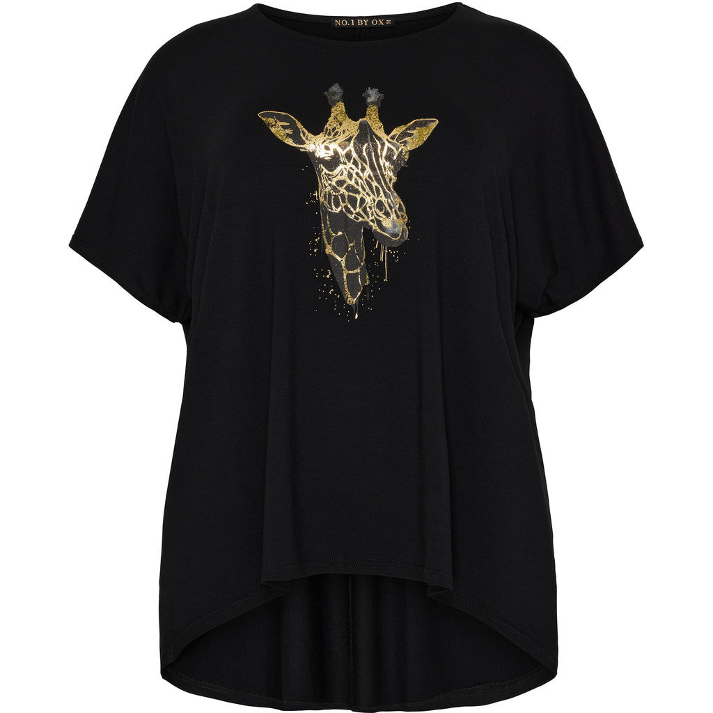 NO. 1 BY OX T-shirt med batwing-ærmer og guldprint T-shirts Sort