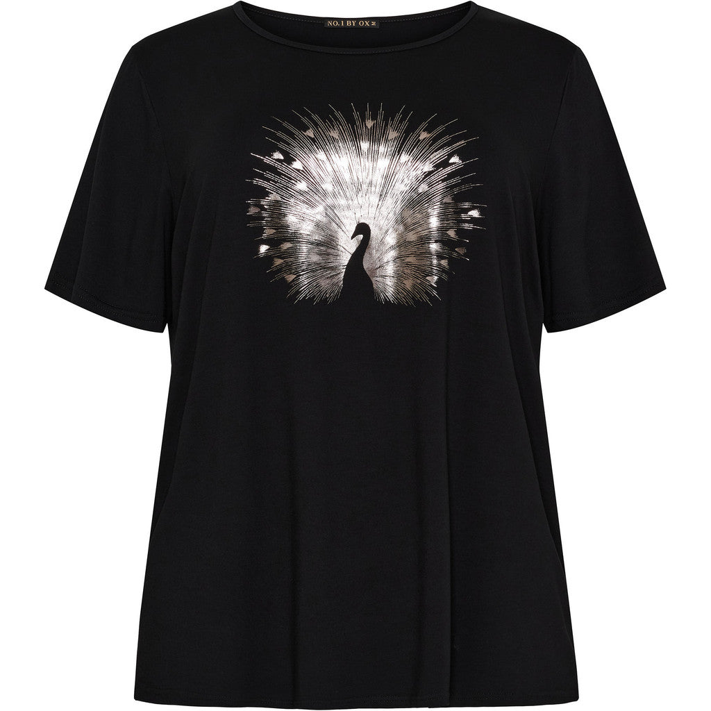 NO. 1 BY OX T-shirt med påfugl T-shirts Sort