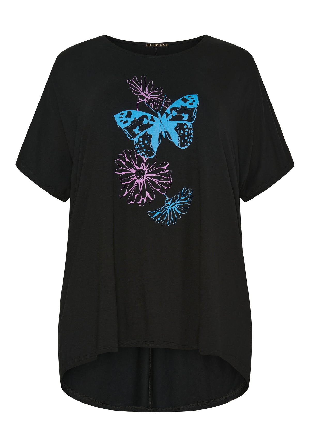 NO. 1 BY OX T-shirt med sommerfugl T-shirts Sort