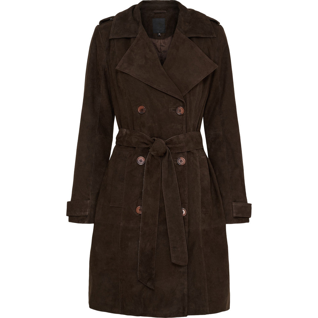 NOTYZ Trenchcoat i ruskind Frakker Dark Chocolate Brown