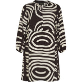 NO. 1 BY OX Tunic Dress V neck opening and LS Kjoler Cream White w Dark Brown graphic pattern