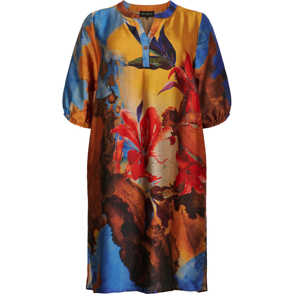 NO. 1 BY OX Tunic Dress w pockets in sideseam Kjoler Red Tiger Lily Flower print