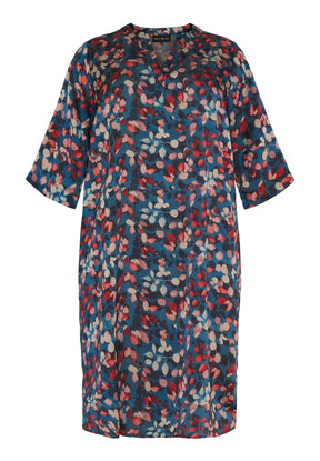 NO. 1 BY OX Tunika Kjole med Sidelommer Kjoler Cobolt Blue w Marmelade Rose flowers