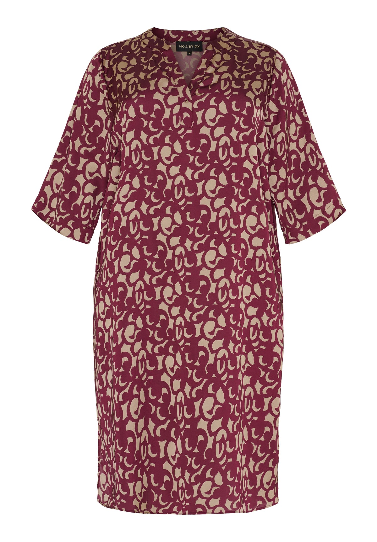 NO. 1 BY OX Tunika Kjole med Sidelommer Kjoler Warm Sand w Syrah Red graphic print