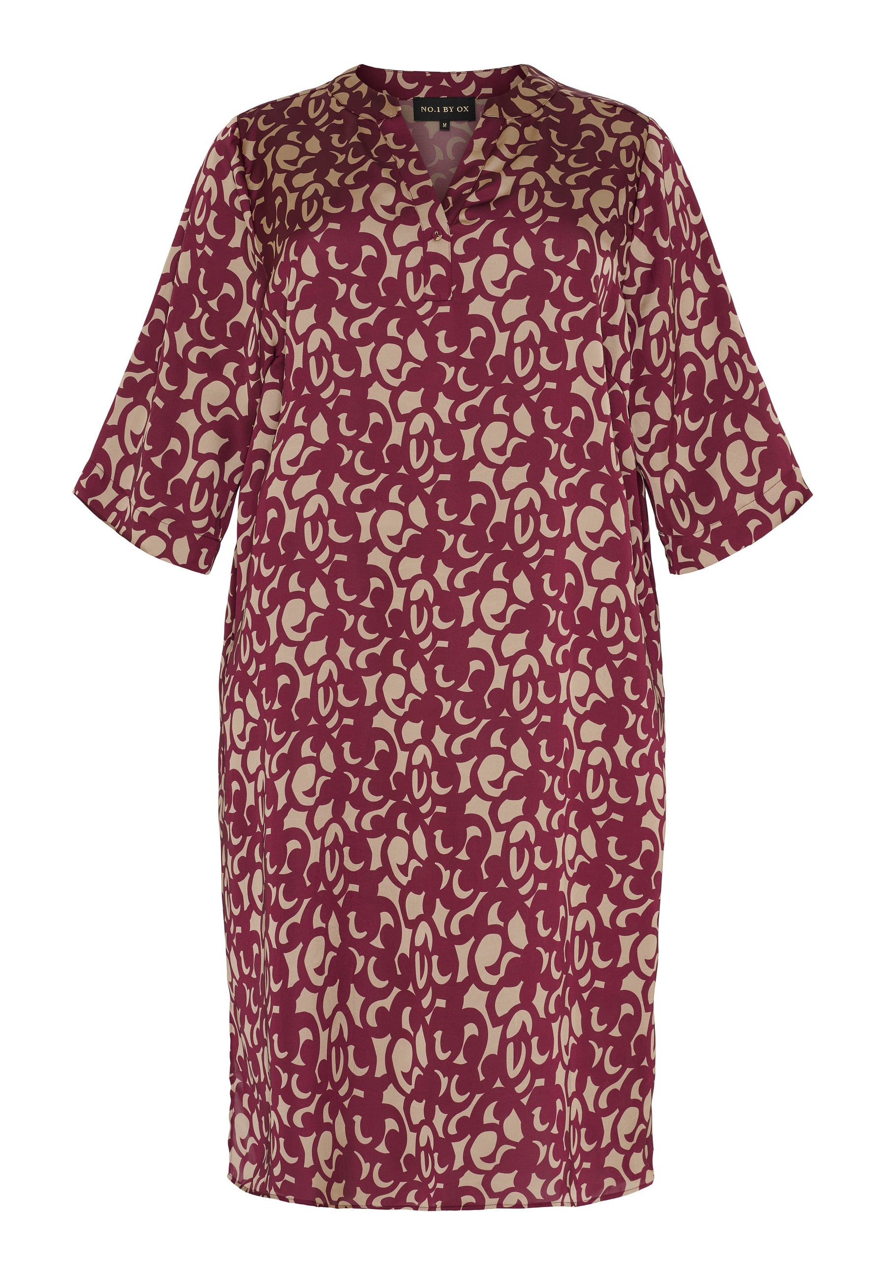 NO. 1 BY OX Tunika Kjole med Sidelommer Kjoler Warm Sand w Syrah Red graphic print