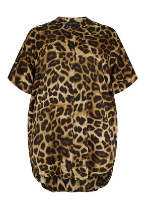 NO. 1 BY OX Tunika kjole Bluser Mocca Brown Leo Print