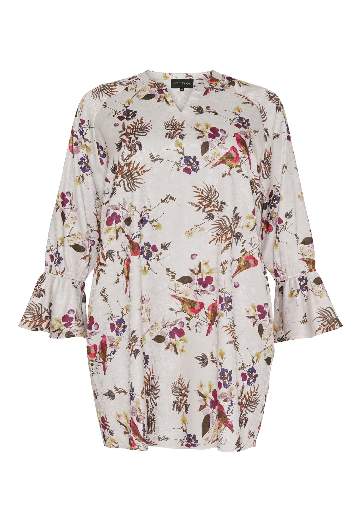 NO. 1 BY OX Tunika med fugleprint Tunika Off White w Autumn coloured Flowers