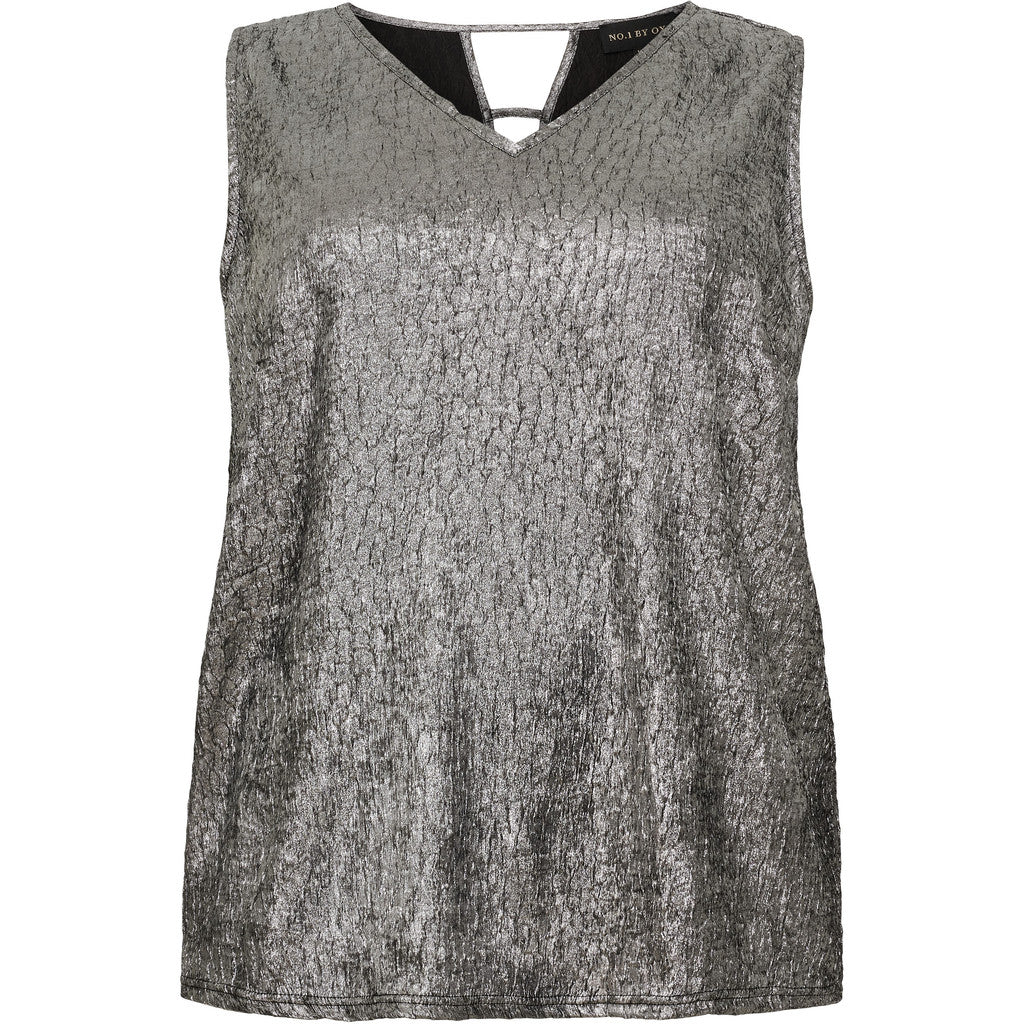 NO. 1 BY OX V hals top Tops Black w metallic Silver