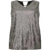 NO. 1 BY OX V hals top Tops Black w metallic Silver