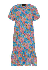 NO. 1 BY OX V neck Dress w wide SS sleeves Kjoler Clear Blue with multicolored flowers
