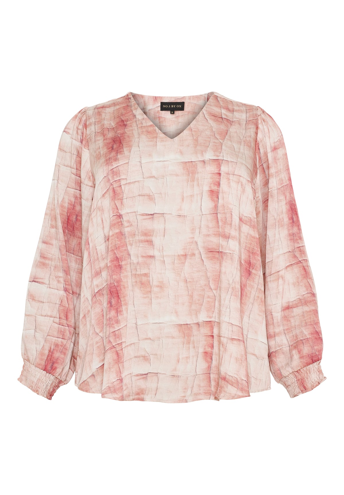 NO. 1 BY OX V neck blouse and LS smock cuffs Bluser Light pink earth print