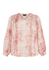 NO. 1 BY OX V neck blouse and LS smock cuffs Bluser Light pink earth print