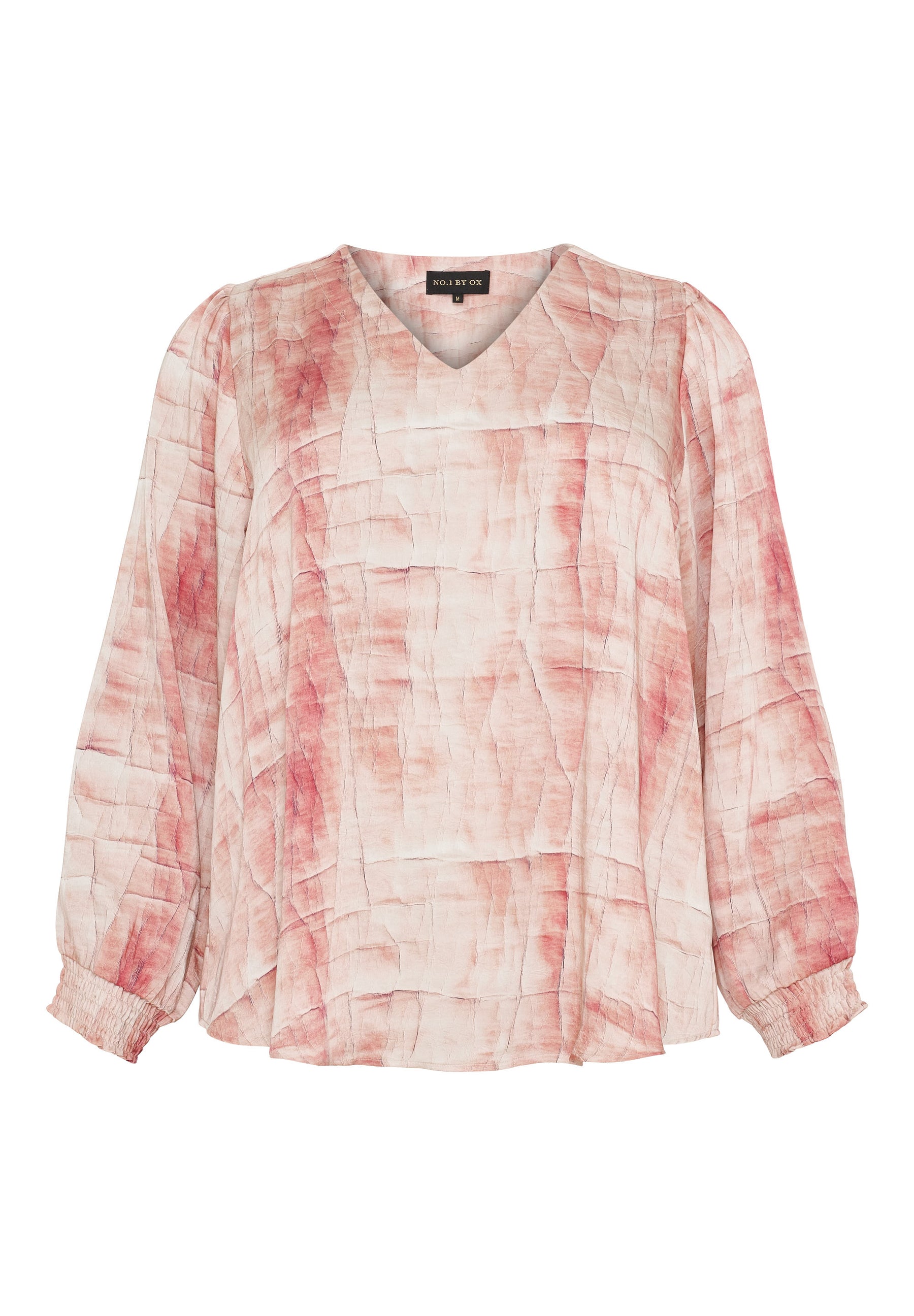 NO. 1 BY OX V neck blouse and LS smock cuffs Bluser Light pink earth print