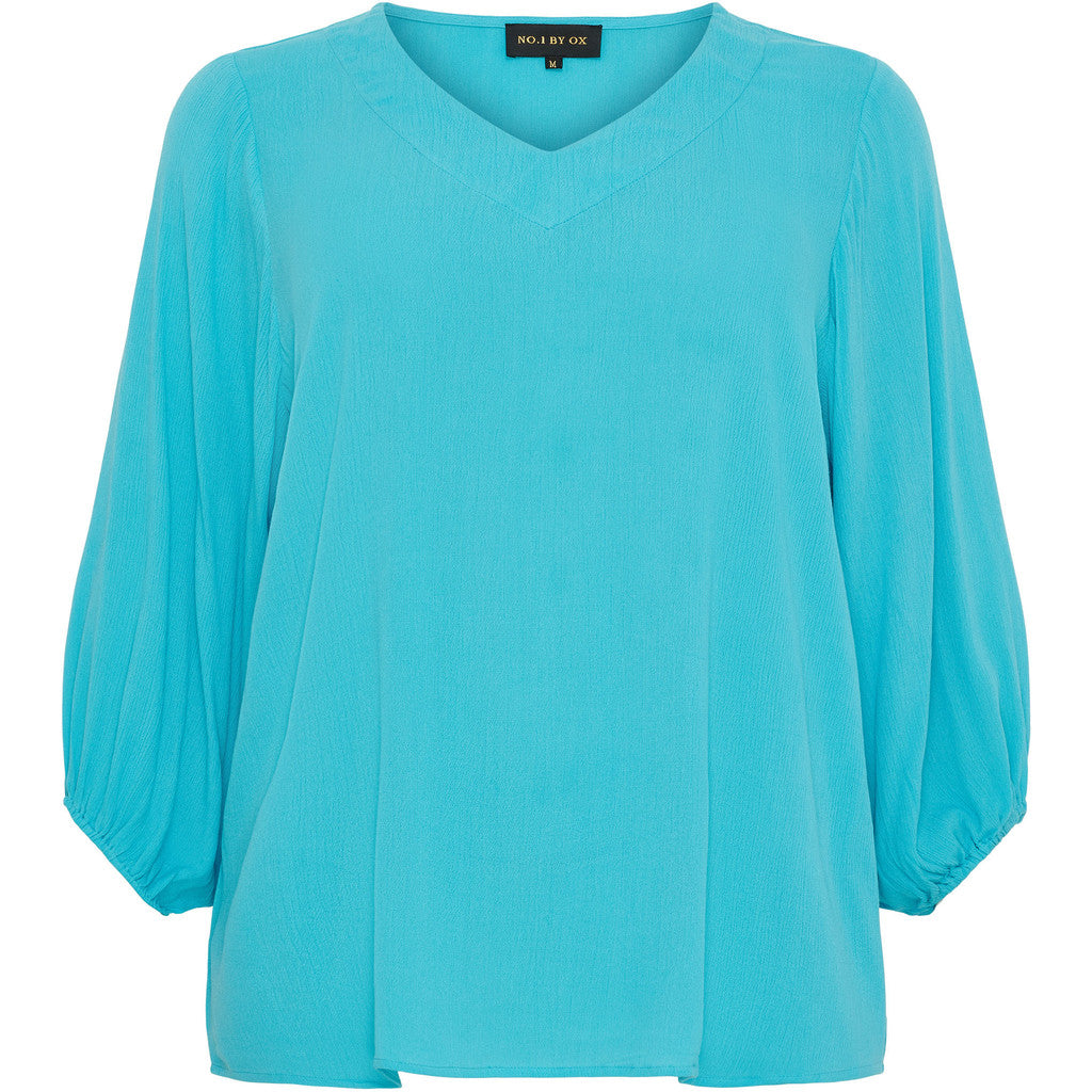 NO. 1 BY OX V neck blouse w batwing 3/4 sleeves Bluser Scuba blue