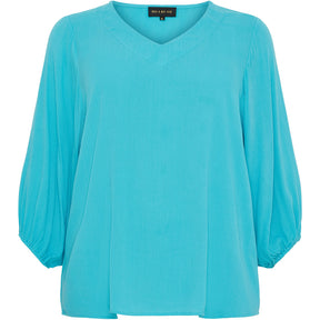 NO. 1 BY OX V neck blouse w batwing 3/4 sleeves Bluser Scuba blue