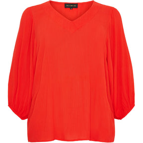 NO. 1 BY OX V neck blouse w batwing 3/4 sleeves Bluser Tomato Red