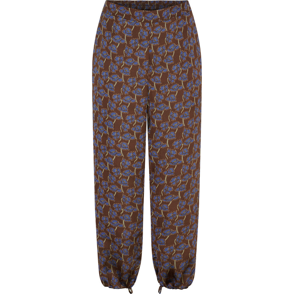 NO. 1 BY OX Wide Pants w hidden circle string Bukser Stone Brown w Snorkel Blue Flowers