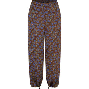 NO. 1 BY OX Wide Pants w hidden circle string Bukser Stone Brown w Snorkel Blue Flowers