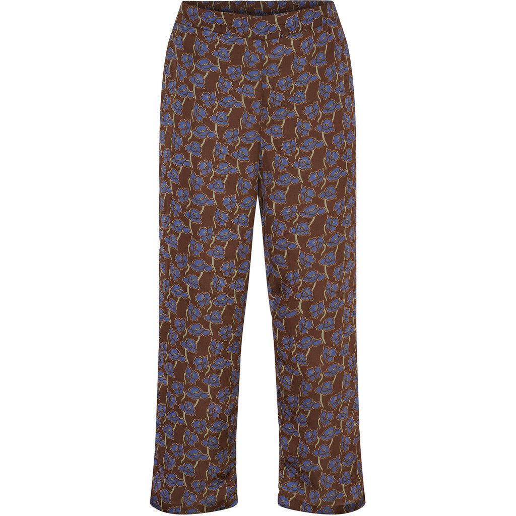 NO. 1 BY OX Wide Pants w hidden circle string Bukser Stone Brown w Snorkel Blue Flowers
