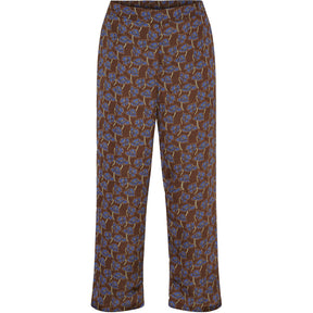 NO. 1 BY OX Wide Pants w hidden circle string Bukser Stone Brown w Snorkel Blue Flowers