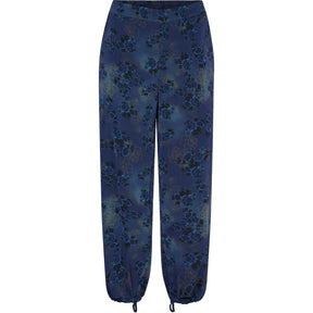 NO. 1 BY OX Wide Pants w hidden circle string Bukser Snorkel Blue w Blue Gold Flowers