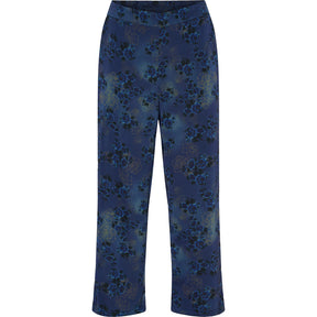 NO. 1 BY OX Wide Pants w hidden circle string Bukser Snorkel Blue w Blue Gold Flowers