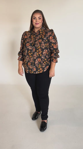 NO. 1 BY OX Elegant skjorte med blomsterprint Skjorter Black w Marmalade Rose flowers