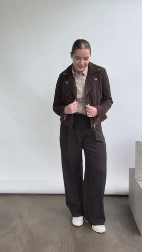 NOTYZ Bikerjakke i ruskind Jakker Dark Chocolate Brown w. Light Gold acc.