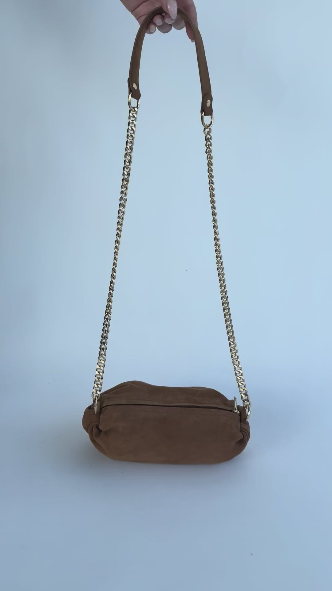 BTFCPH Crossbody clutch i ruskind Tasker Caramel w. Light Gold acc.