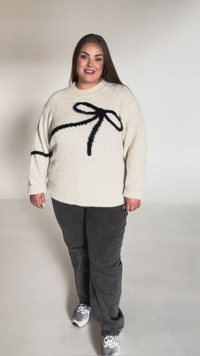 NO. 1 BY OX Sweater med sort sløjfe Sweaters Cream Mélange w Black bow