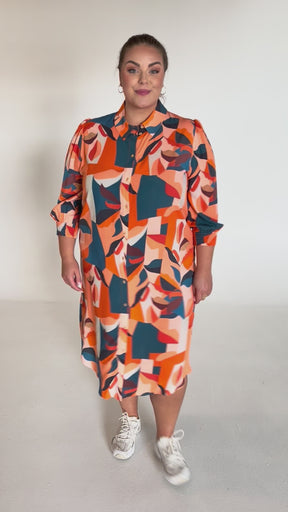 NO. 1 BY OX Skjortekjole med 3/4 ærmer Kjoler Graphic orange and blue pattern