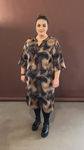 NO. 1 BY OX Elegant kjole med skjulte lommer Kjoler Brown and black swirl print