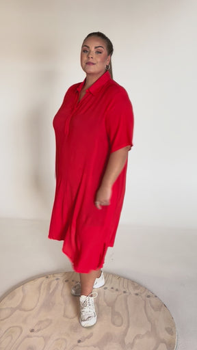 NO. 1 BY OX Klassisk kjole med lommer Kjoler Tomato Red