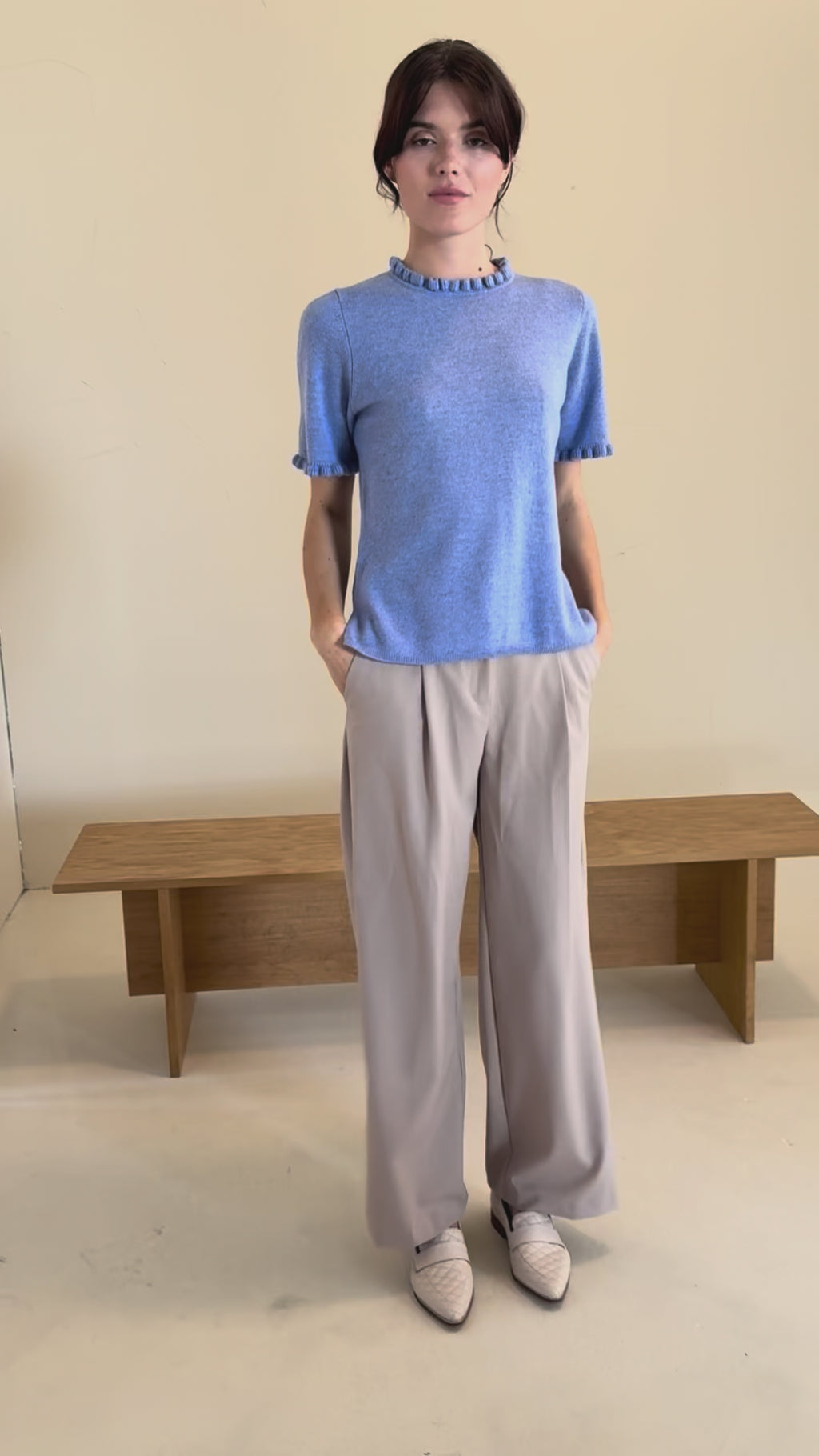 BTFCPH Cashmere strik med flæser Pullovers Lavander Blue Melange