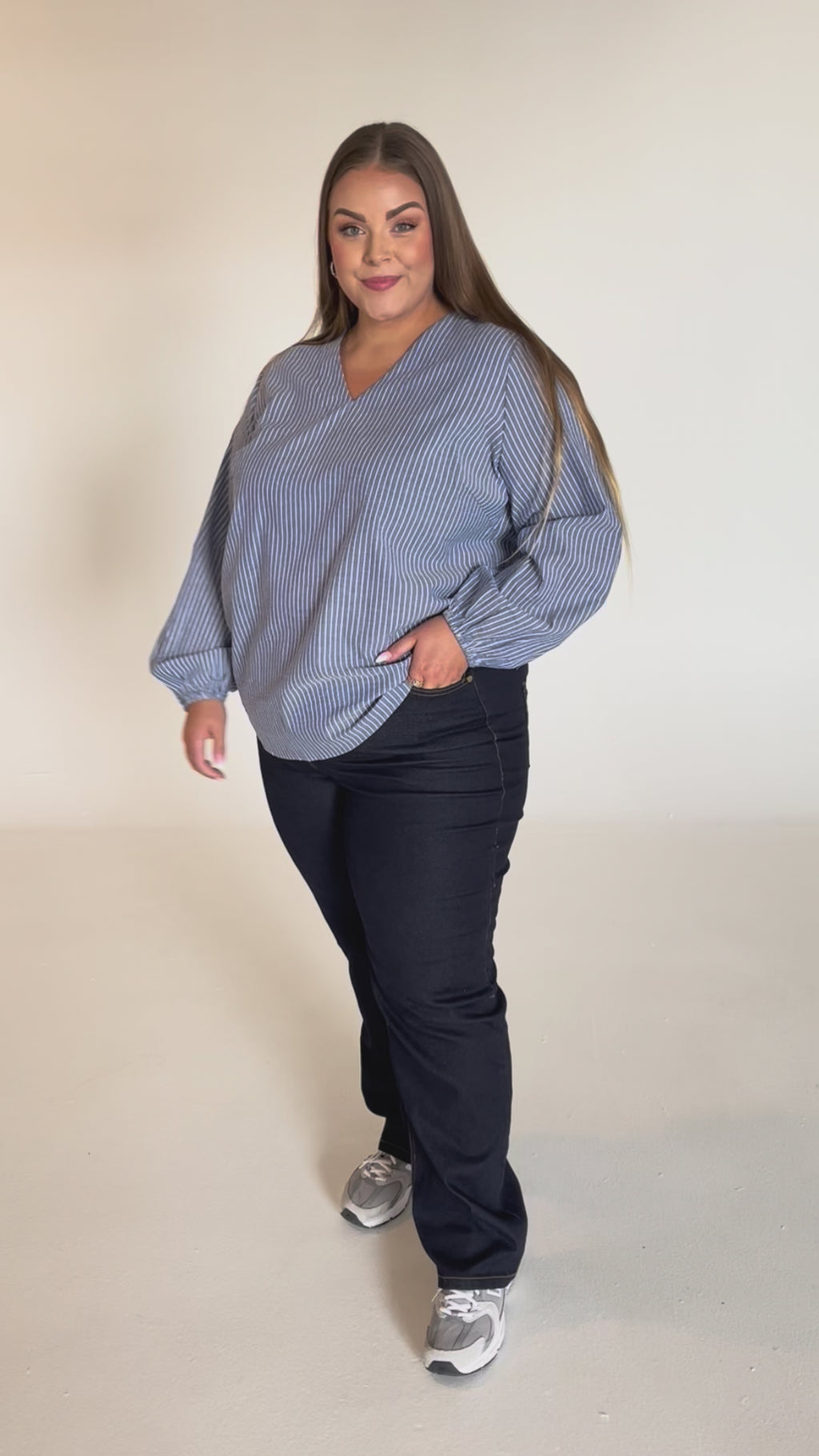 NO. 1 BY OX Stribet bluse Bluser Denim blue pinstripes