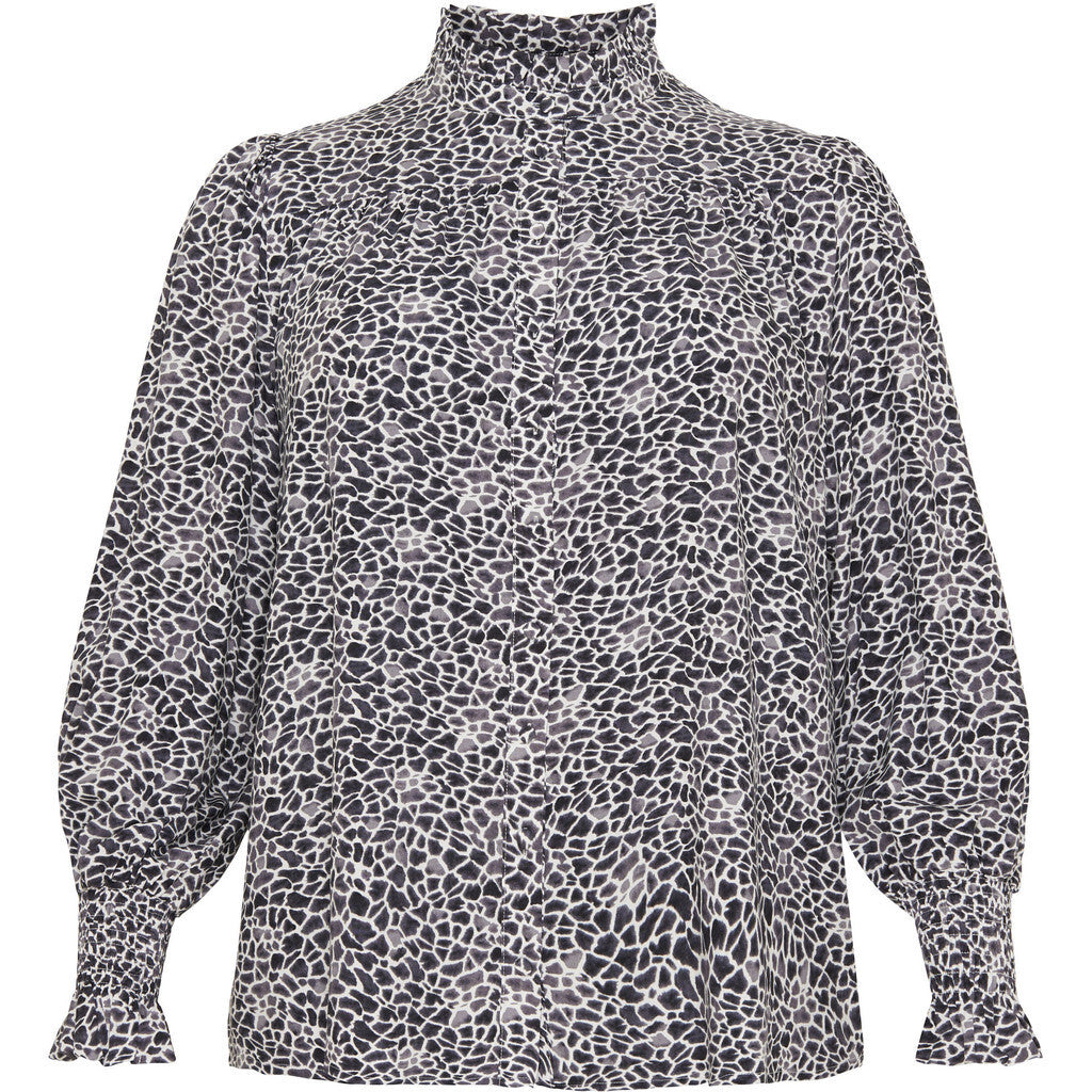 NO. 1 BY OX shirt w flair neckline and puff sleeves Skjorter Grå