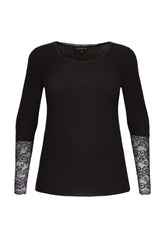 NO. 1 BY OX Bluse med blonder på ærmerne Bluser Sort