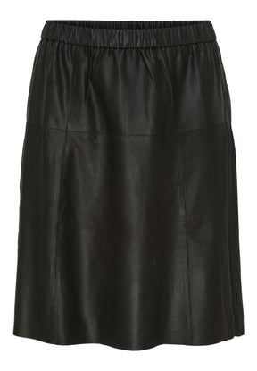 NO. 1 BY OX Knælang A-shape nederdel i læder (Str. 50 - 56) Nederdele Sort
