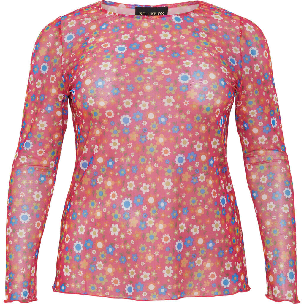 NO. 1 BY OX Mesh bluse med blomster Bluser Rosa