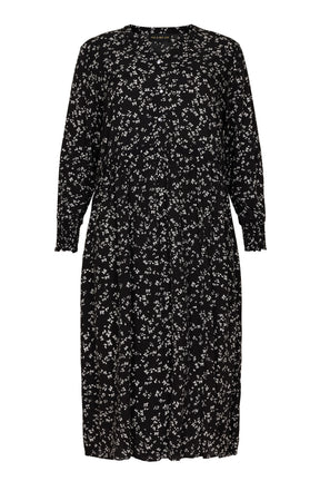 NO. 1 BY OX Midi kjole med hvide blomster Kjoler Sort